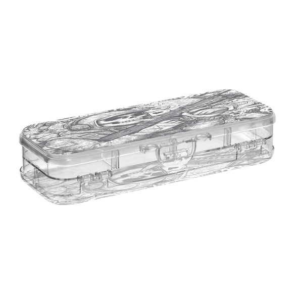 VZAYYK Double Layer Transparent Clear PET Pen Case with Detachable Dividers Wasteland Tactical Skeleton Print Snap Closure Pencil Box for Study Office Travel