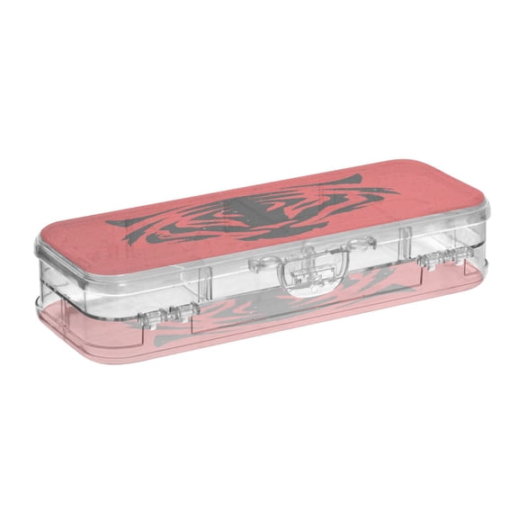 VZAYYK Double Layer Transparent Clear PET Pen Case with Detachable Dividers Ink and Crimson Tiger Snap Closure Pencil Box for Study Office Travel