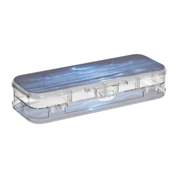 VZAYYK Double Layer Transparent Clear PET Pen Case with Detachable Dividers Midnight Ocean Moonlight Snap Closure Pencil Box for Study Office Travel
