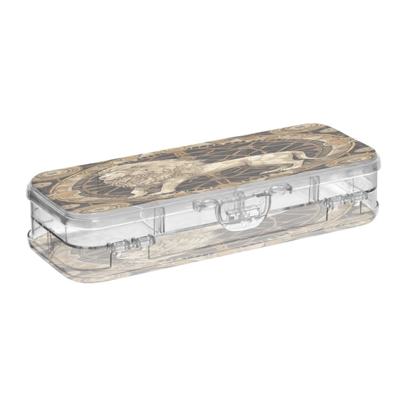 VZAYYK Double Layer Transparent Clear PET Pen Case with Detachable Dividers Vintage Lion Pattern Snap Closure Pencil Box for Study Office Travel