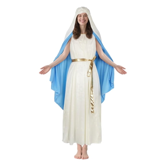 VZQI Adult Virgin Mary Costume Robe for Women, Biblical Nativity Halloween Easter Cosplay Dress Outfit