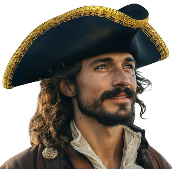 VZQI Authentic Pirate Hat for Adult Colonial Tricorn Halloween Costume Accessories