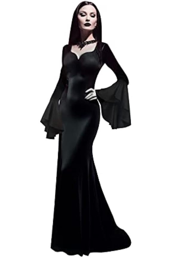 Black Dress Floor Length Tight fitting Halloween Gothic RolePlay Costume