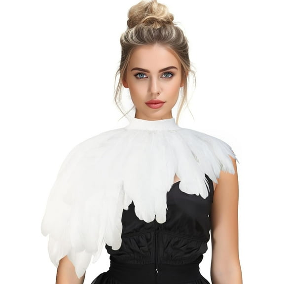 VZQI Feather Cape Shawl Costume Black Witch Wings Collar Adult Crow Neck