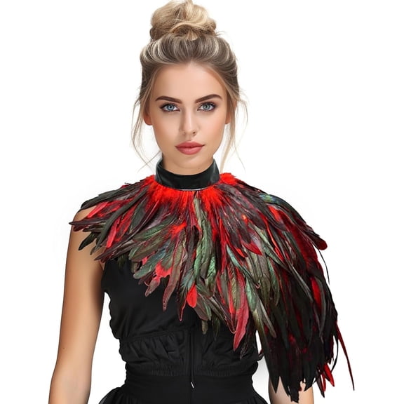 VZQI Feather Cape Shawl Costume Black Witch Wings Collar Adult Crow Neck