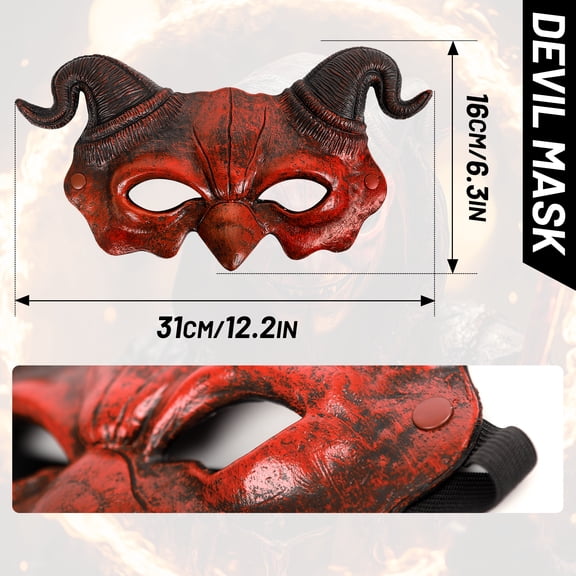 VZQI Half Face Devil Mask for Adults, PU Ram Horn Demon Masquerade Mask for Halloween Cosplay Party