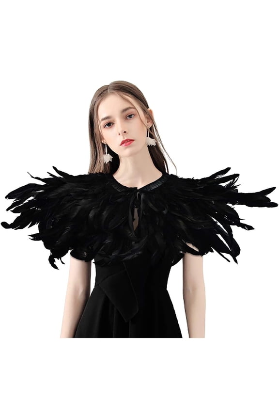 Handmade Natural Feather Cape – Adjustable Satin Ribbon & Luxurious Layered Design for Club Parties, Dance Events & Festive Celebrations