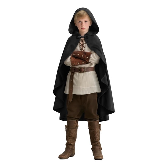 VZQI Kids Hooded Cape, Medieval Renaissance Cloak for Boys and Girls, Open Front Wizard Witch Costume Cape for Halloween Cosplay