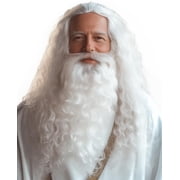 VZQI Long Curly Wig and Beard Set for Adults, Wizard Santa Costume Wig for Halloween Cosplay Party