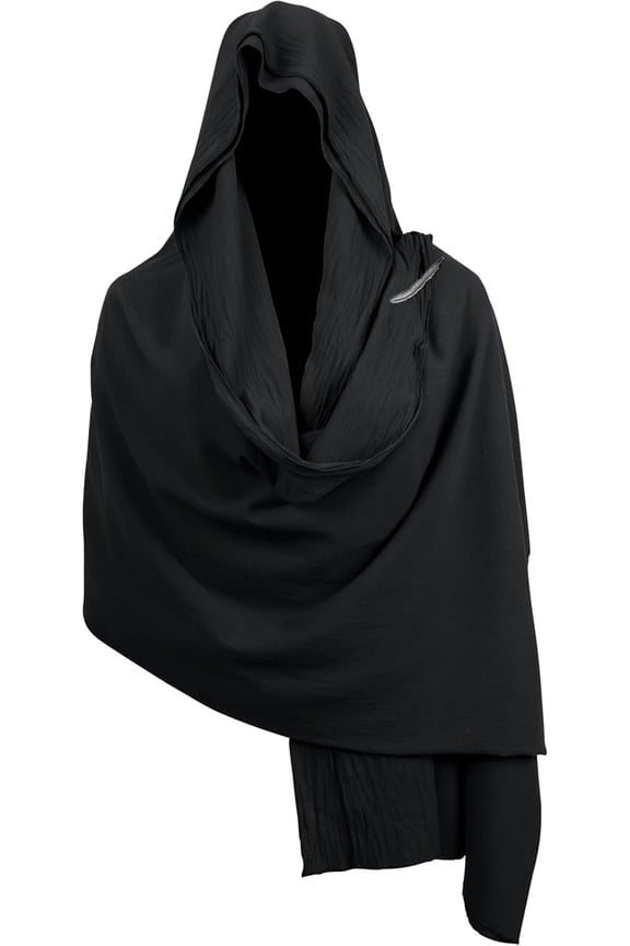 Medieval Black Padme Cape Shawl Post Apocalyptic Cloak Black Hooded Cowl