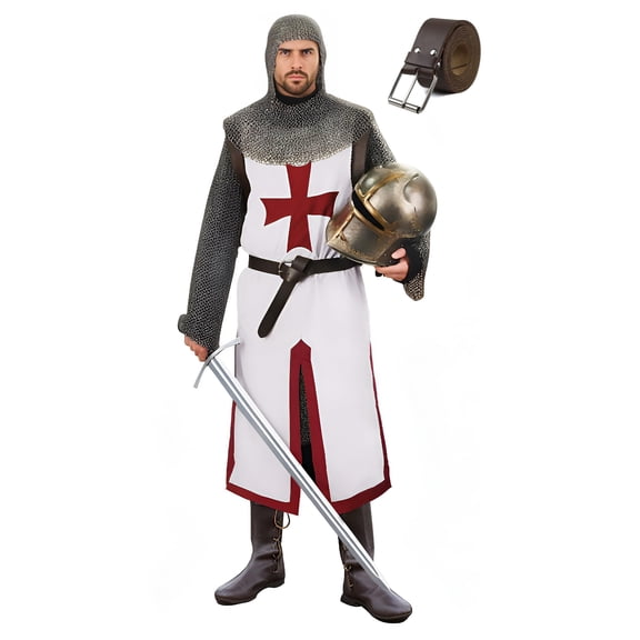 VZQI Men's Medieval Crusader Costume Set, Knights Templar Tunic with Belt for Halloween Renaissance Cosplay