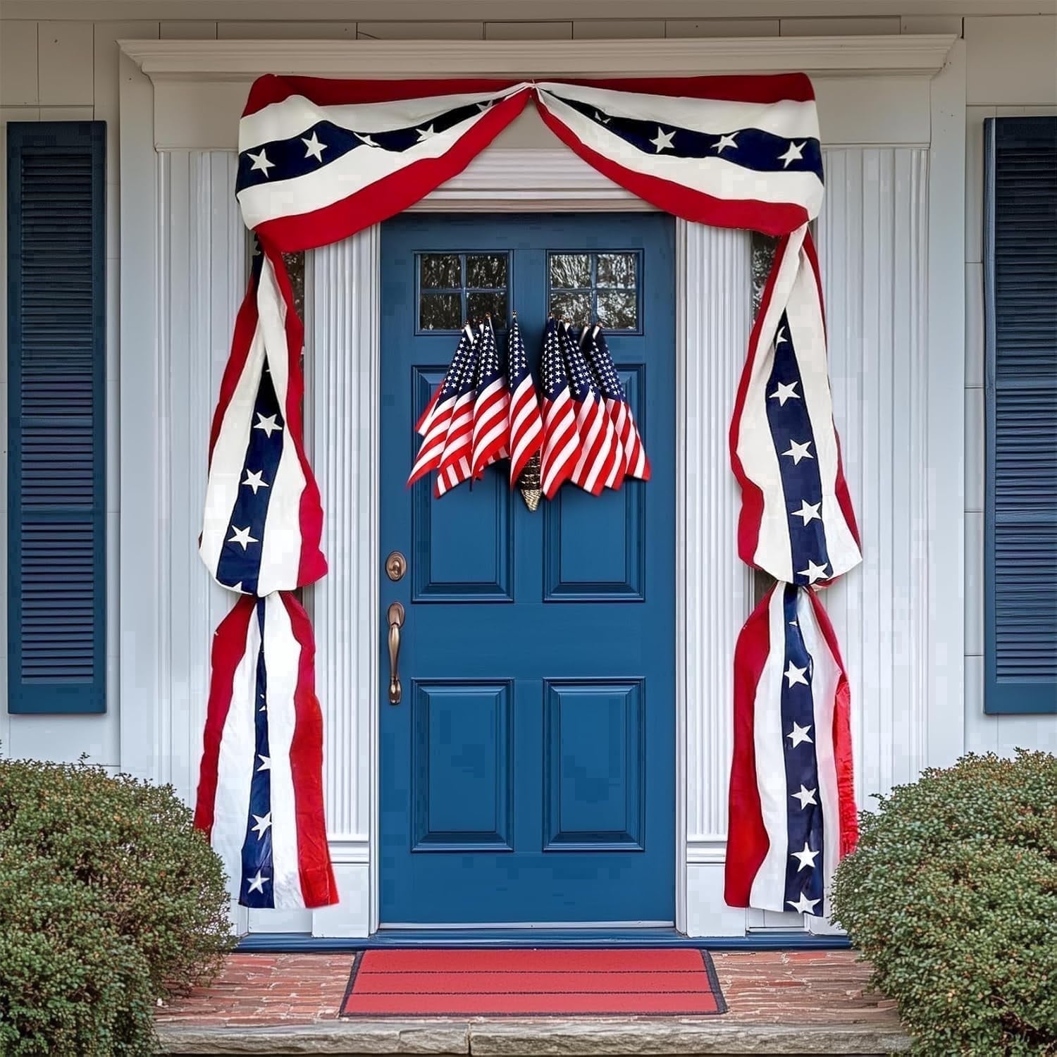 VZQI Patriotic Door Decorations Set, American Flag Bunting with Stars, Front Door Display for 4th of July