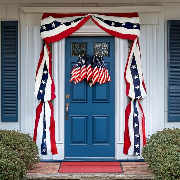 VZQI Patriotic Door Decorations Set, American Flag Bunting with Stars, Triangle Flag Garland, Front Door Display for 4th of July