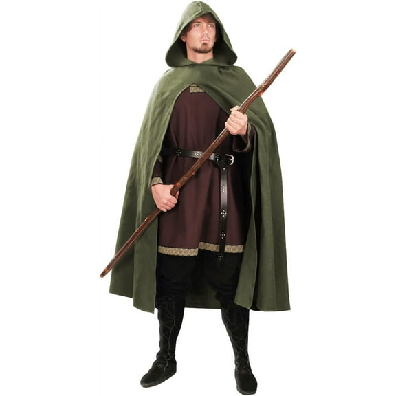 VZQI Renaissance Cloak with Hood Medieval Costume Men and Women Cape