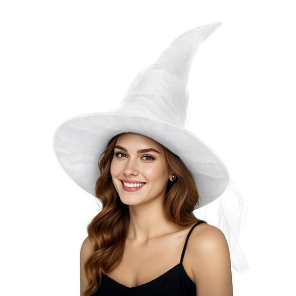Witch Hat Adult Halloween Costume Accessories with Sparkling Tulle (1)