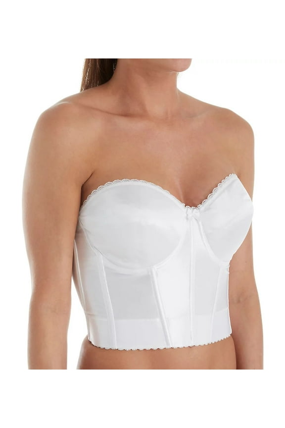 WHITE Vintage Strapless Low Back Longline Bra, US 32DD, UK 32DD