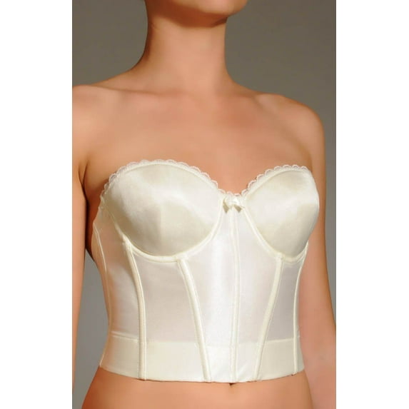 Va Bien Womens Cream Vintage Strapless Low Back Longline Bra, US 36D, UK 36D