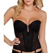 Womens Va Bien 6163 Lace Low Plunge Bustier with Garters Black 34E