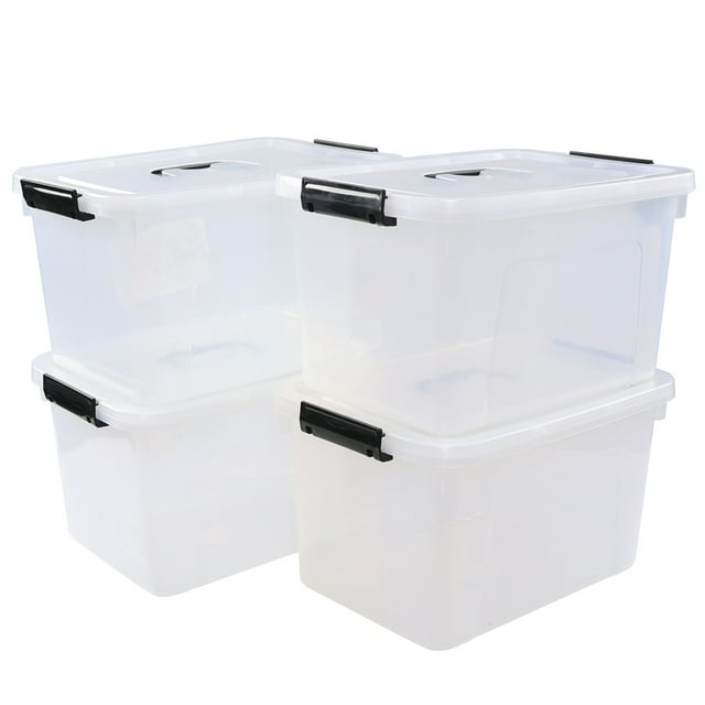 Vababa 10 L Clear Plastic Latch Storage Box with Handle, Storage Bin with Lid, 4Pack