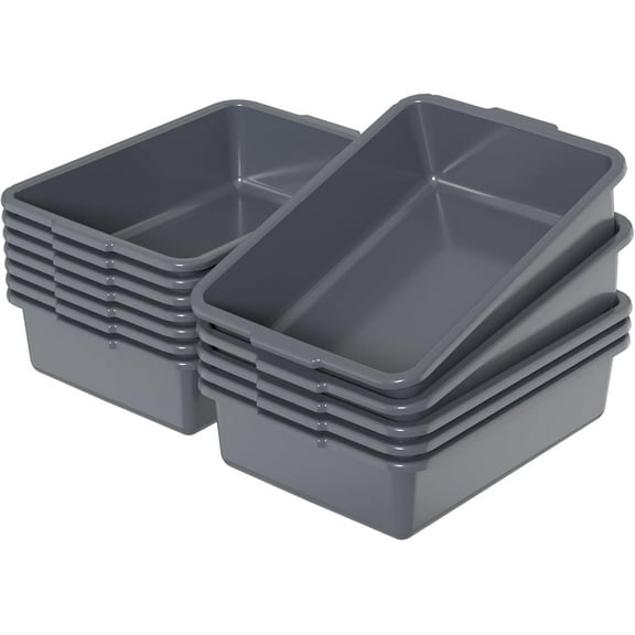 Vababa 12-Pack Plastic Commercial Bus Box, 13 L Kitchen Bus Tub, Gray