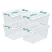 Vababa 14 L Clear Latch Storage Bins with Top Handle, 4 Pack Plastic Storage Box with Lid