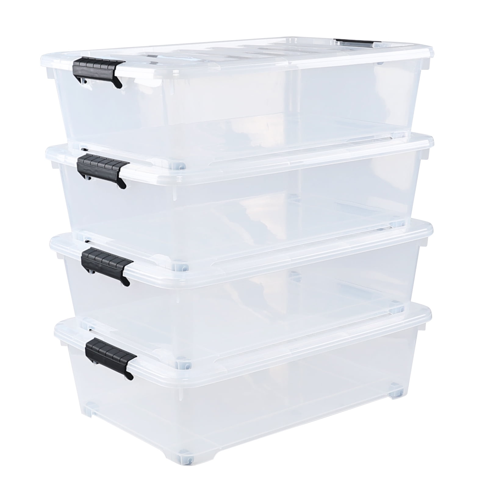 Vababa 25 L Under Bed Clear Plastic Storage Bins with Lid, Set of 4