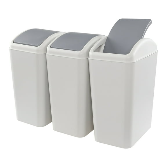Vababa 3 Pack 4.5 Gallon Plastic Trash Can with Swing Lid, Swing-Top Waste Can, Gray