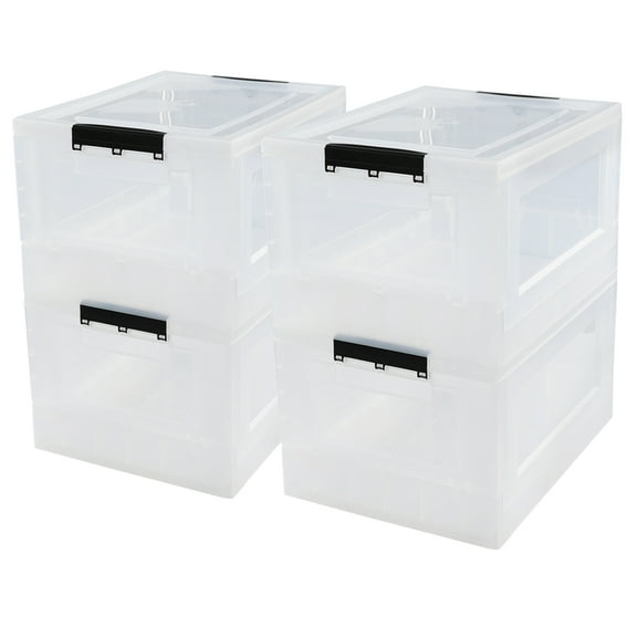 Vababa 30 L Plastic Collapsible Storage Box with Lid, 4 Pack Clear Foldable Lidded Storage Bins