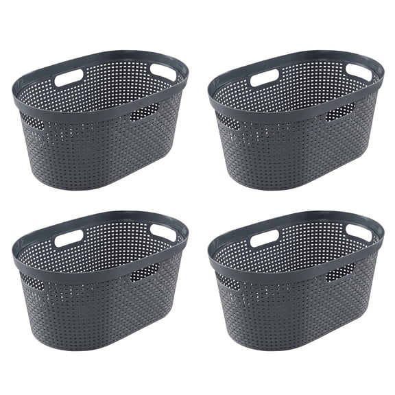 Vababa 4 Pack 40 Liter Plastic Laundry Basket with Cut-Out Handles, Gray Large Storage Basket