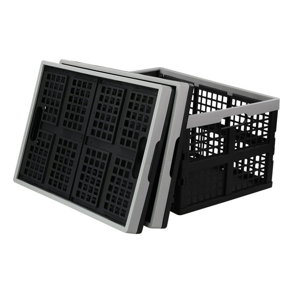 Vababa 42 L Plastic Stackable Collapsible Storage Crate, Stacking Folding Storage Basket, 3-Pack
