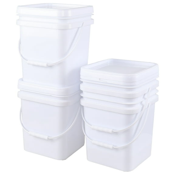 Vababa 5 Gallon Square Bucket White Bucket with Lid, 4 Pcs Plastic Bucket Food Storage Bucket with Handle and Lid