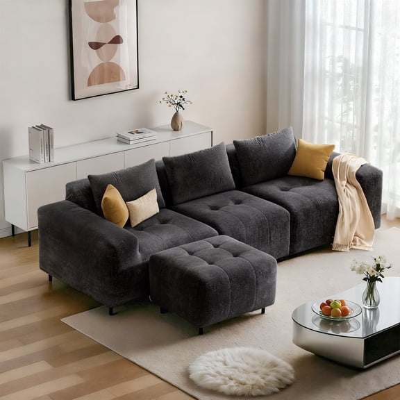 Vabches 108" Convertible Sectional Sofa Couch, Modular L-Shaped Small Sofa Bed Sectional Couch for Living Room, Apartment