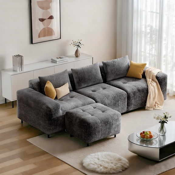 Vabches 108" Convertible Sectional Sofa Couch, Modular L-Shaped Small Sofa Bed Sectional Couch for Living Room, Apartment