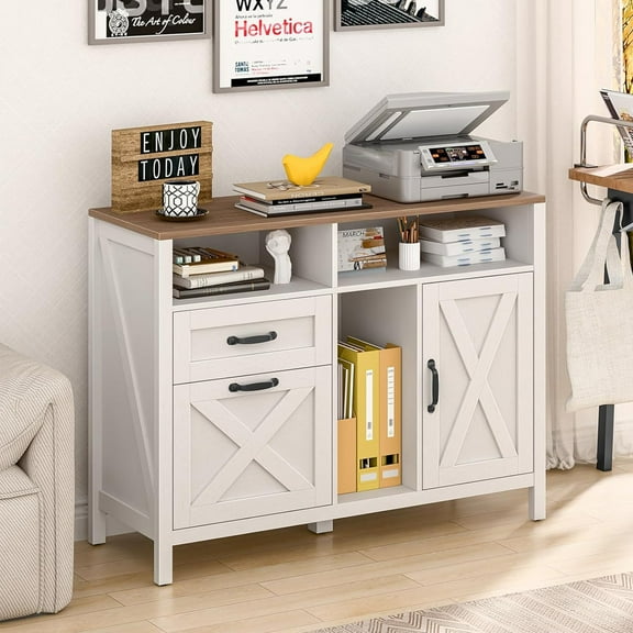 Vabches 2 Drawer Lateral File Cabinet,Mobile Wood office Cabinet for Home Office,Printer Stand with Open Storage Shelves.