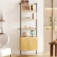 thumbnail image 1 of Vabches 5-Shelf Ladder Bookshelf with Rattan Cabinet, Wall Mounted Bookcases with Open Space Shelf, Natural, 1 of 7