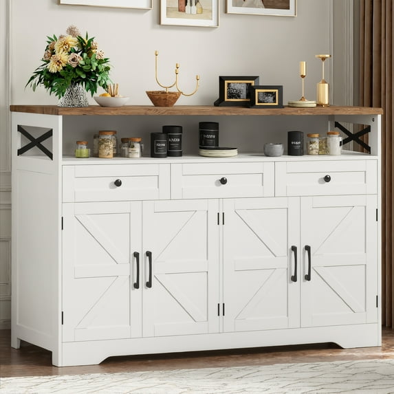 Vabches 51'' Large Sideboard Buffet Cabinet, Farmhouse Kitchen Buffet Cabinet with Charging Station, Storage Drawers and Adjustable Shelf, Wood Coffee Bar Cabinet for Living Room