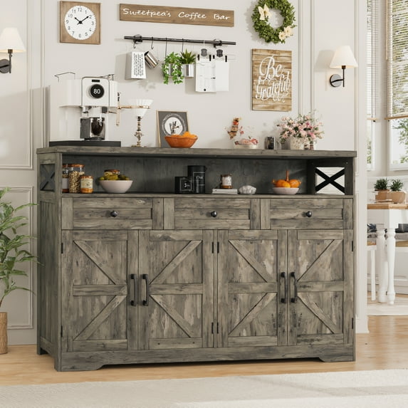 Vabches 51'' Large Sideboard Buffet Cabinet, Farmhouse Kitchen Buffet Cabinet with Charging Station, Storage Drawers and Adjustable Shelf, Wood Coffee Bar Cabinet for Living Room