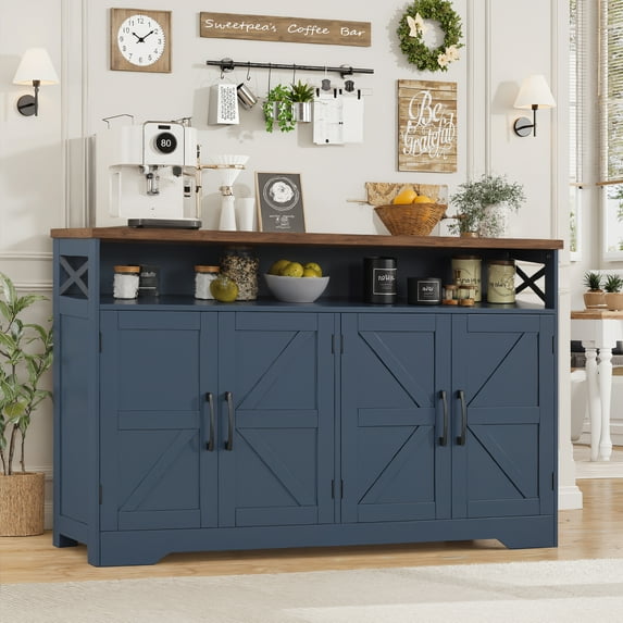 Vabches 51'' Large Sideboard Buffet Cabinet, Farmhouse Kitchen Buffet Cabinet with Charging Station, Storage Drawers and Adjustable Shelf, Wood Coffee Bar Cabinet for Living Room