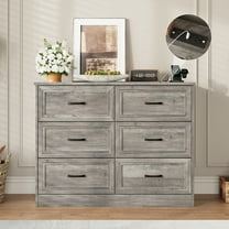 Vabches 6 Drawers Dresser for Bedroom, Wood Chest of Drawers with Charging Station , Grey