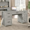thumbnail image 1 of Vabches 61'' Executive Desk with 5 File Drawers, Wood Workstation with Charging Station & Storage Cabinet for Home Office and Study, 1 of 8