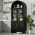 thumbnail image 1 of Vabches Arched Kitchen Pantry Storage Cabinet, 71" Tall Fluted Cabinet with 2 Glass Doors, 2 Doors for Kitchen, Living Room, Bedroom, 1 of 9