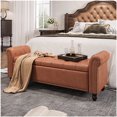 thumbnail image 1 of Vabches Bedroom Bench, End of Bed Bench with Storage,Faux Leather Window Bench with Rolled Arms,Brown, 1 of 10