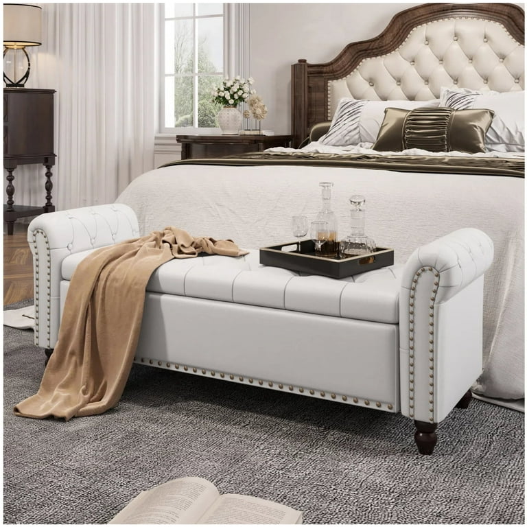 Vabches Bedroom Bench, End of Bed Bench with Storage,Faux Leather