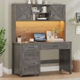 thumbnail image 1 of Vabches Executive Desk with Hutch & Charging Station & LED Lights, Farmhouse Office Computer Desk with Adjustable Shelves and File Drawers, 1 of 8