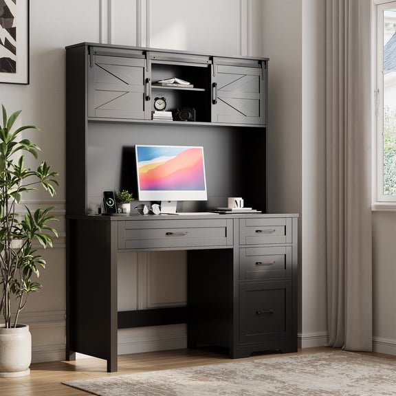 Vabches Executive Desk with Hutch, Unique White