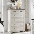 thumbnail image 1 of Vabches Farmhouse 6 Drawer Dresser, 43" Tall Chest of Drawers for Bedroom, Living Room, Hallway, Entryway, Antique White, 1 of 9