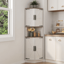 Vabches Farmhouse 64.8'' Tall Corner Cabinet with 4 Doors and 5 Storage Shelves for Kitchen, Living Room, White