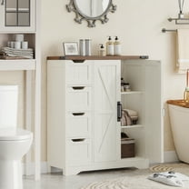 Vabches Farmhouse Bathroom Floor Cabinet, Side Storage Organizer with 4 Drawers and 2 Barn Doors & Adjustable Shelf, Storage Cabinet for Bathroom