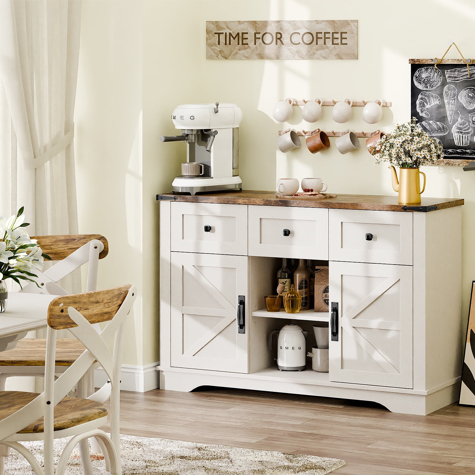 Wooden Console Table Farmhouse Style Sideboard Cabinet - 2 Drawer \u0026 2 Door  Storage For Entryway Or Living Room Two Drawer Cabinet, image size:1600x1600