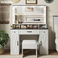 Vabches Farmhouse Makeup Vanity Set with Large Mirror and Lights, Glass ...